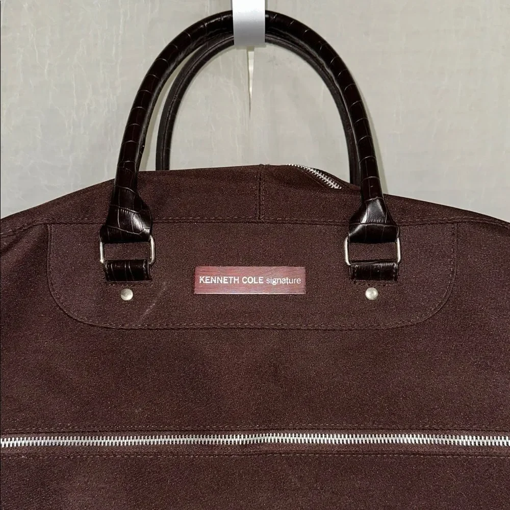 KC Sig Brown Canvas Faux Leather Silver Tone Hardware Duffel Bag with a Strap